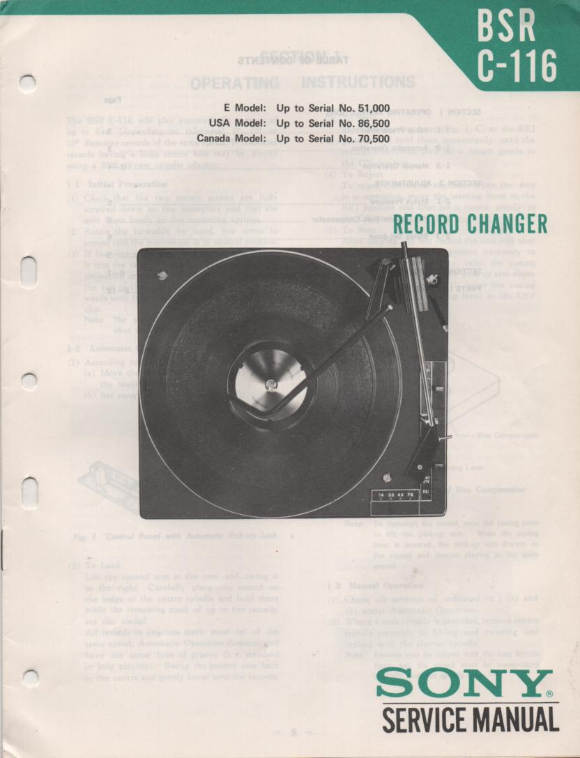 C-116 Turntable Service Manual 2  Sony